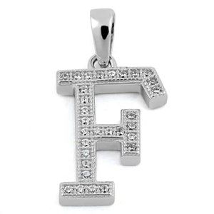 Sterling Silver Letter F CZ Initial Pendant